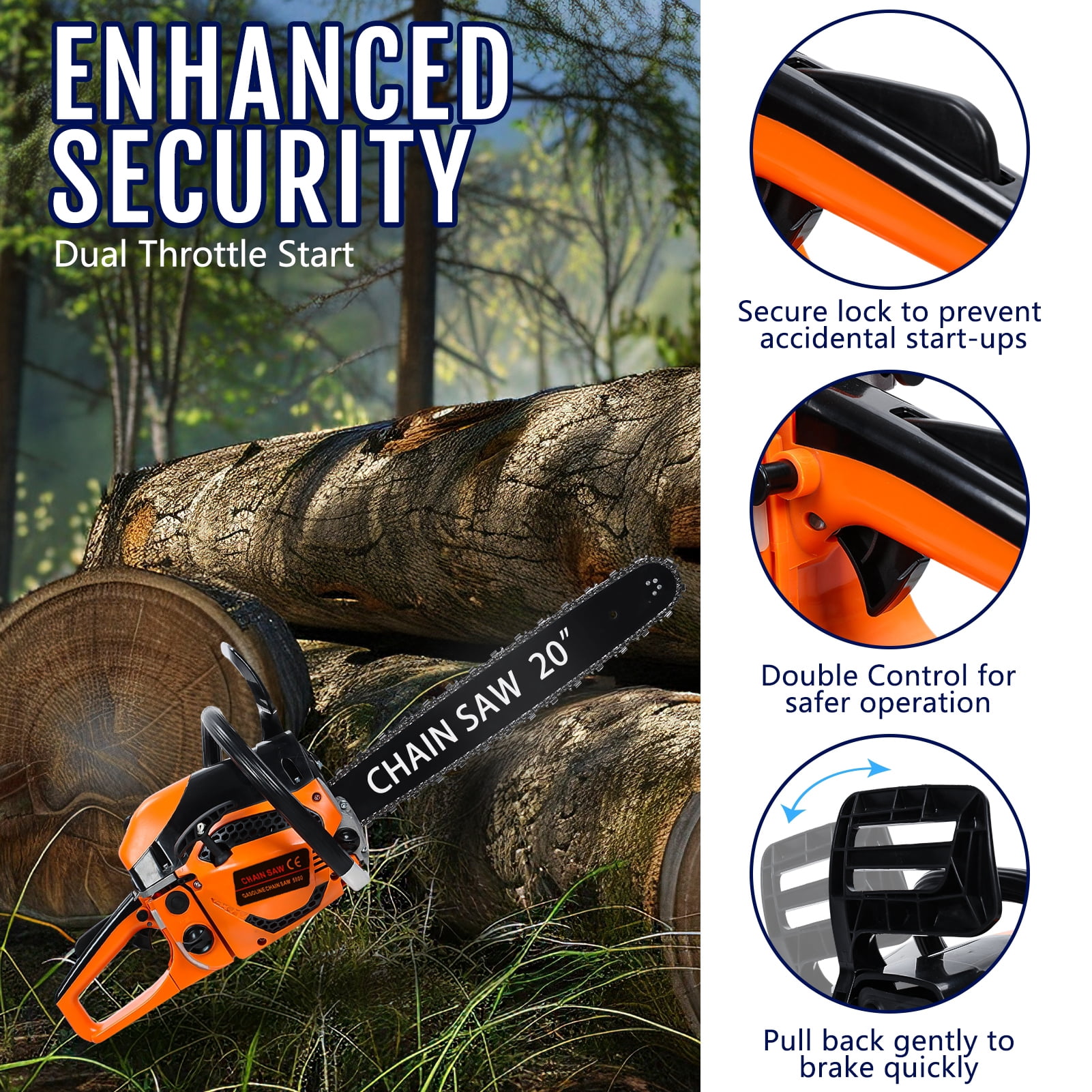 58CC Gas Chainsaw 20 Inch, Powerful 2-Stroke Petrol Top Handle Chain Saw, Heavy Duty Gas Powered Chainsaw for Tree Cutting, Wood Trimming, Firewood