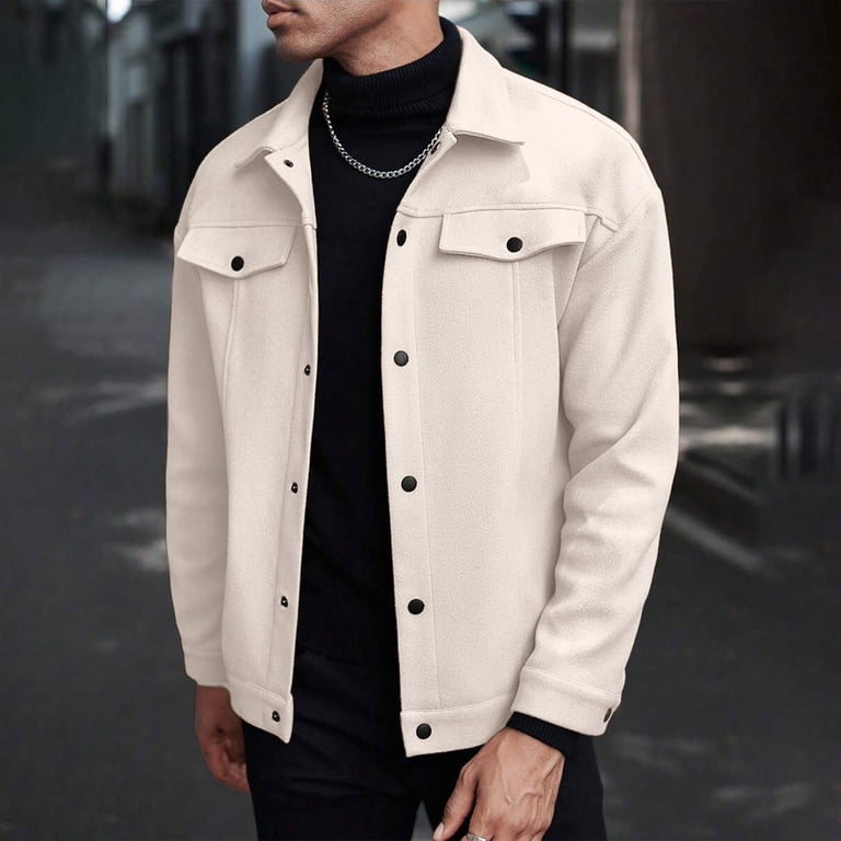 Jackets for Mens Wool Blend Buttons Front Winter Peacoat Jackets