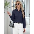 thumbnail image 4 of Button Down Shirts for Women Collared Long Sleeve Dress Shirt Business Casual Blouse for Work Navy Blue 4XL, 4 of 6