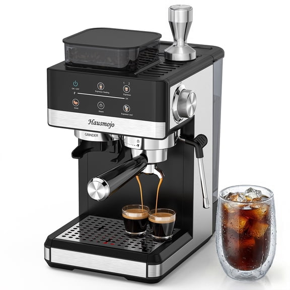 Hausmojo M5520 Espresso Machine with Grinder & Milk Frother , 20 Bar Semi-Automatic Cappuccino Latte Maker for Home