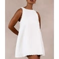 thumbnail image 3 of Women Cotton Linen Mini Dress Summer Solid Ruffles Sleeveless A-Line Tank Dress Casual O-Neck Loose Party Beach Dresses Sundress, 3 of 7