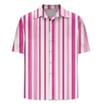 thumbnail image 5 of Tops for Men under $5 Short Sleeve Stripe Turdown Collar Button Up Casual Summer Shirt Pink M, 5 of 5