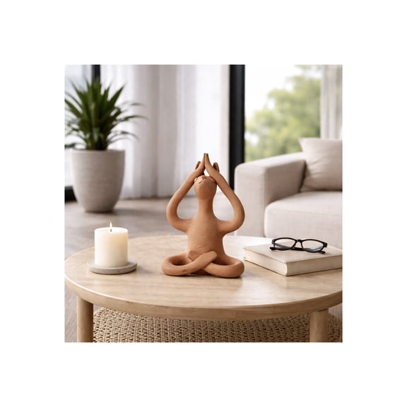 Sitting Animal Figurine Sculpture for Home and Bathroom Decor - Terracotta Pottery Statue for Office and Room - Boho Display Ornament for Living Room, Shelf and Coffee Table Accent - 10", Brown