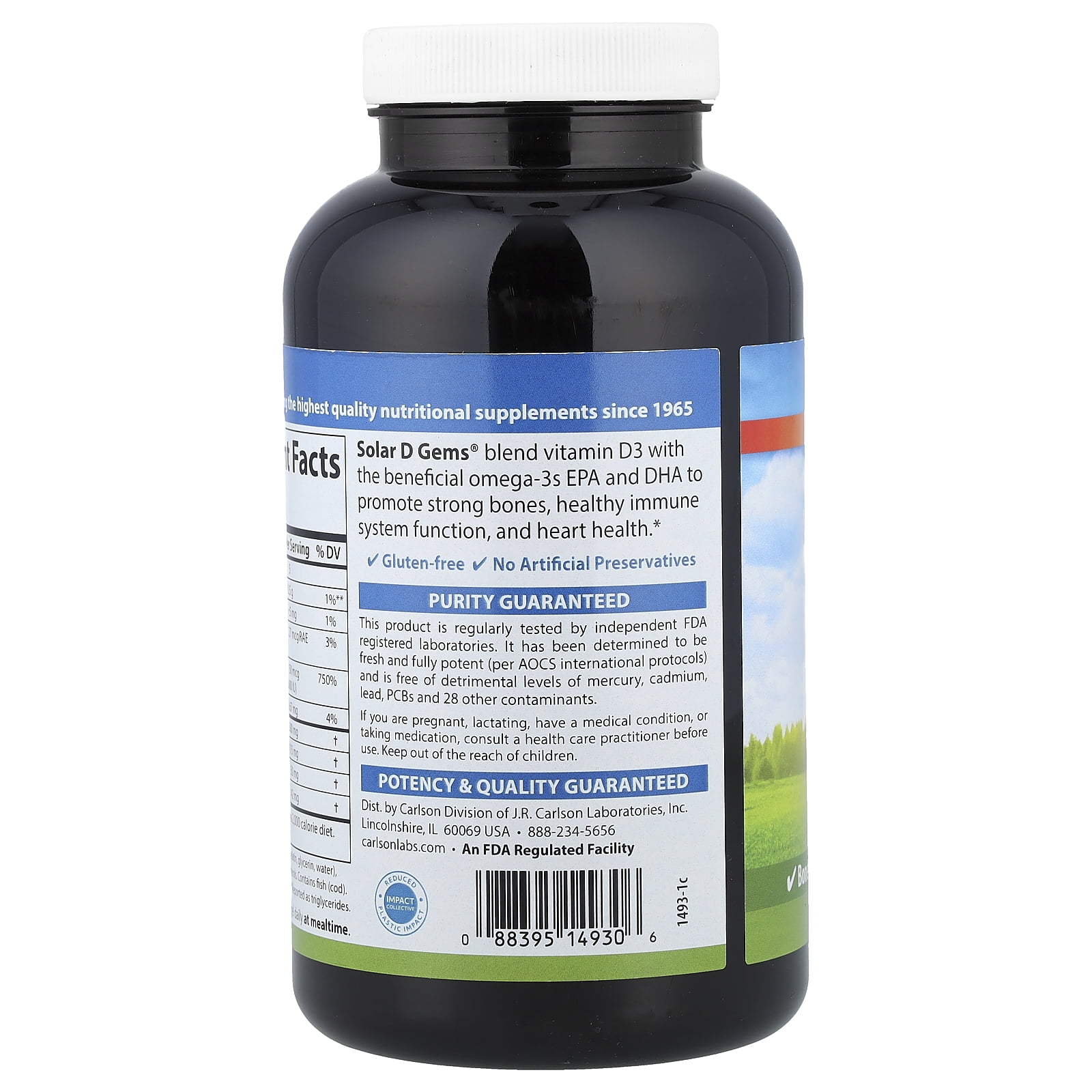 Carlson Solar D Gems® , Vitamin D3 + Omega-3s, Natural Lemon, 360 Soft Gels