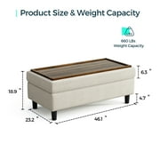 LINSY HOME Ottoman Coffee Table, Upholstered Storage Bench for Living Room, Bedroom or Entryway, Beige