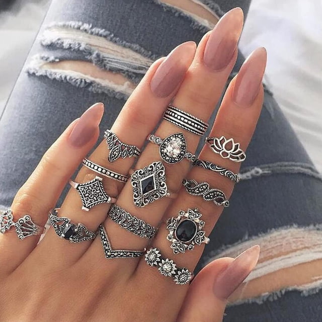 Shapes Set Gold Female Rings for Fashion Accessories - Fesvital Jewelry Rings Modern Geometric Design for Women Metal Craftsmanship 15PCS