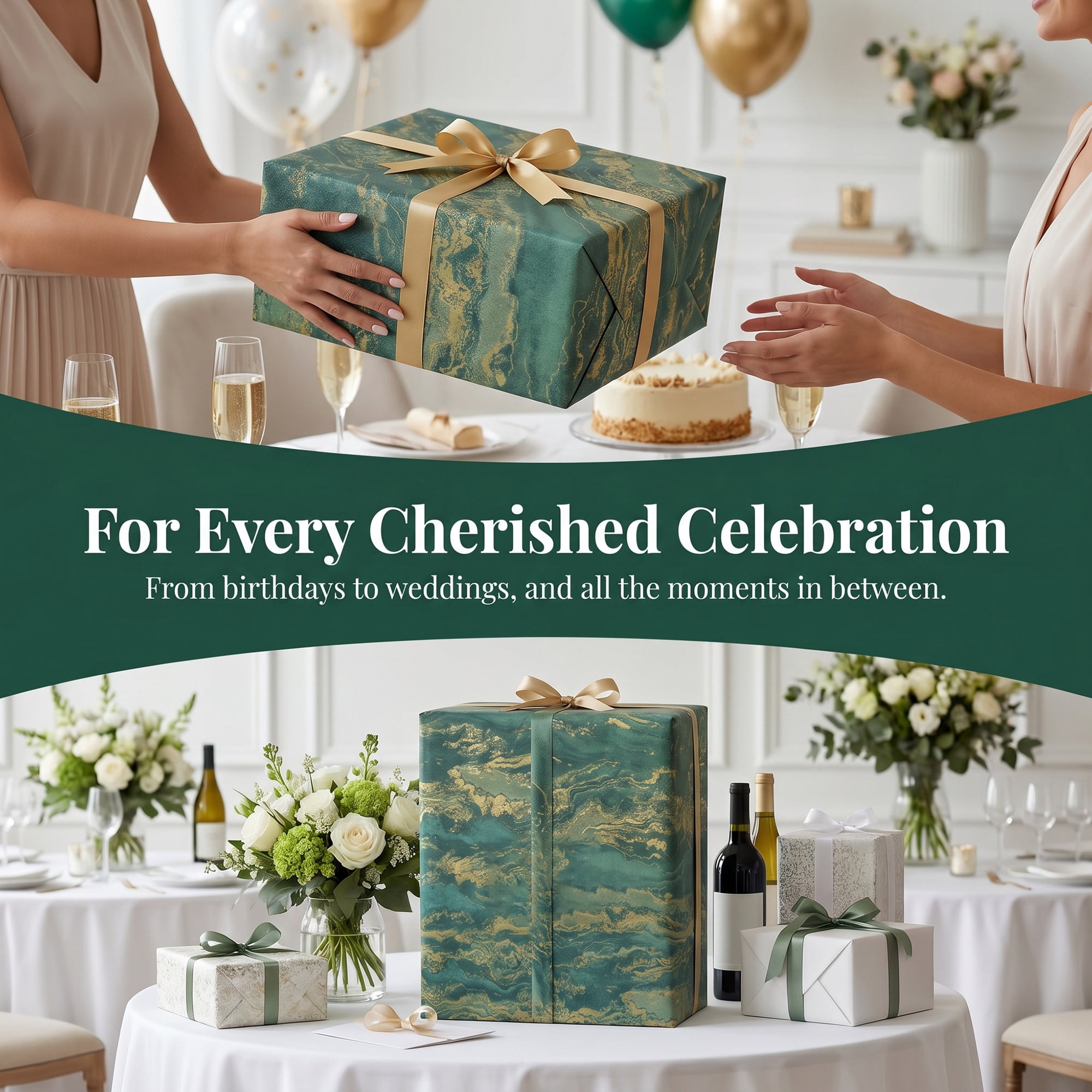 Unique Bargains Flowing Cloud Pattern Gift Wrapping Paper for Occasions Green 27.6"x 19.7"