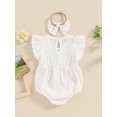thumbnail image 5 of Musuos Baby Girl Summer Jumpsuit 3M 6M 12M 18M Solid Color Crew Neck Fly Sleeve Romper and Bow Headband Set Cute Clothing, 5 of 10