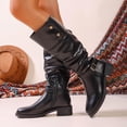 thumbnail image 6 of Women Knee High Slouch Boots Chunky Heel Buckled Mid-Calf Boots Black 9.5(43), 6 of 9