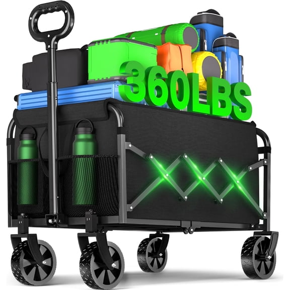 Wagons Carts Foldable - Collapsible Folding Wagon, Portable Folding Wagon Cart with Wheels, Outdoor Utility Carts for Groceries, Camping, , Shopping, Garden, Black