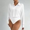 thumbnail image 5 of Women's Long Sleeve Button Down Shirt Bodysuits Lapel Collar Solid Color Dressy Business Casual Onesie Blouses (M, White), 5 of 8