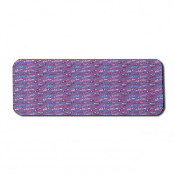 Bohemian Computer Mouse Pad, Retro Style Ornamental Feathers with Mini Polka Dots Triangles, Rectangle Non-Slip Rubber Mousepad Large, 31" x 12" Gaming Size, Blue Violet Multicolor, by Ambesonne