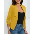 thumbnail image 3 of Women's 3/4 Sleeve Blazer Open Front Cardigan Shrugs Ruched Sleeve Office Cropped Blazer Jacket, 3 of 5