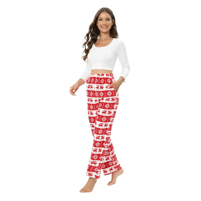 Women's Plush Pajama Pants Christmas Holiday Print Flannel Lounge