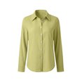 thumbnail image 2 of AKOEE Cotton Button Down Shirts for Women Long Sleeve Dressy Casual Lapel Blouses Plus Size Curved Hem Fall Tops (L, Green), 2 of 6