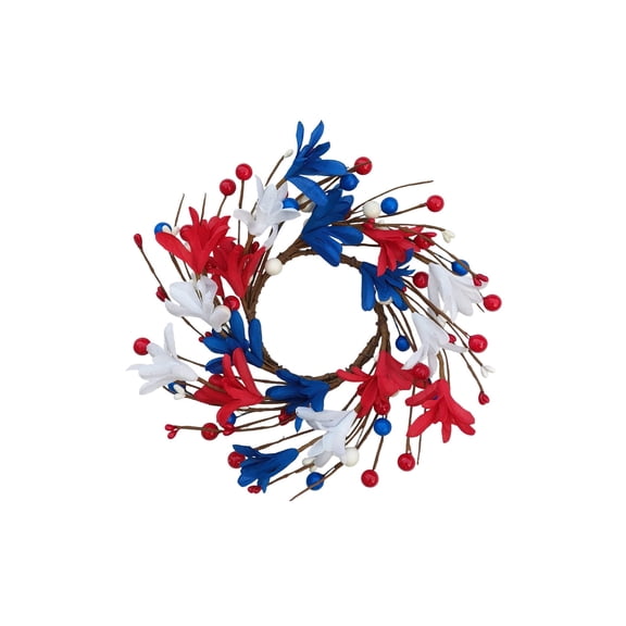 Memorial Day & 4th of July Candle Wreath, Red White Blue Patriotic Artificial Wreath, Wall Door Hanging Accent Decor for Independence Day Home Porch Indoor Outdoor