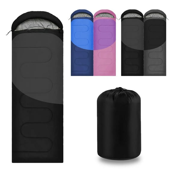Teblint Camping Sleeping Bag for Adults Kids, Cold Weather Warm Sleeping Bag with Compression Bag for 3 Seasons, Compact Camping Essentials Gear Accessories Hiking Sleep Must Haves-Black