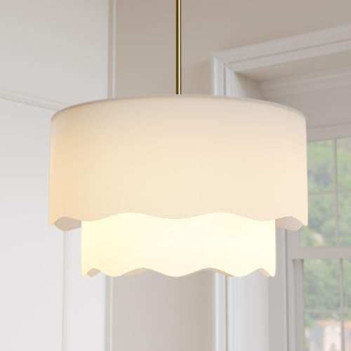 19.6" Fabric Chandelier, 2-Tier Drum Ceiling Light with Linen Lampshade, 3-Light Modern Pendant Light Fixtures for Bedroom Dining Room Living Room Entryway$$Tools & Hardware Other