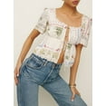 thumbnail image 2 of SUNSIOM Blouses Mode à Manches Courtes avec Imprimé Floral et Lacets pour Femmes, Tops d'Été Mode Urbaine, 2 of 7