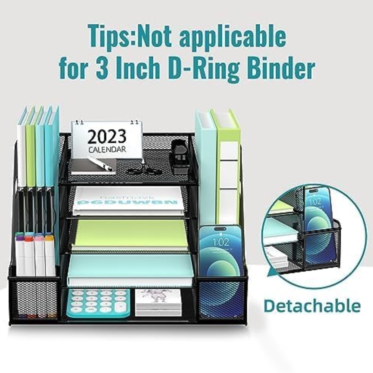 INTIGE 5-Tier Metal Mesh Desk Organizer with 2 File Holder, Paper Organizer, Black