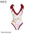 thumbnail image 2 of Maillot de Bain une Pièce pour Femmes avec Jupe Robe de Plage Rétro Surf Été - Rouge, 2 of 7