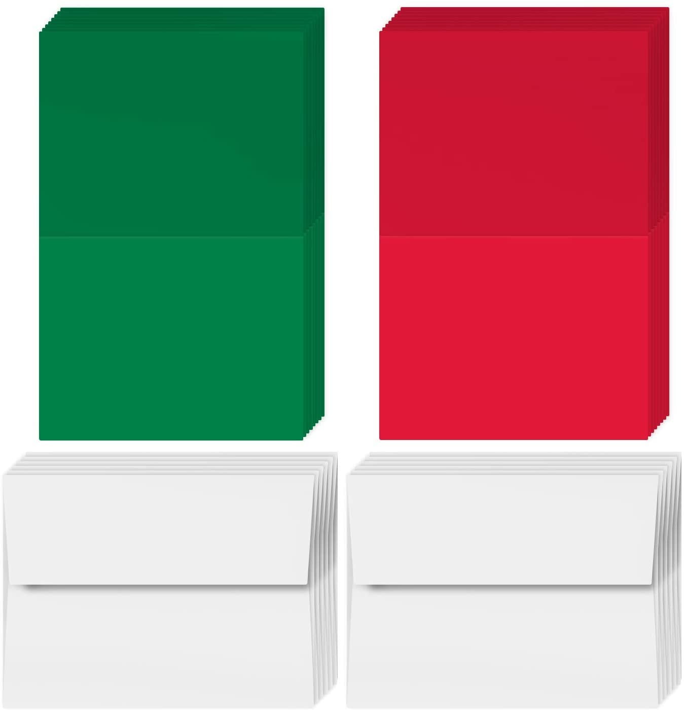 Holiday Christmas Greeting Cards - 25 Red &amp; 25 Green Blank Greeting Cards with 50 White
