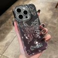 thumbnail image 2 of Luxury 3D Butterfly Folding Stand Bracket Phone Case For iPhone 15 12 13 14 Pro Max Transparent Plating Hard PC Shockproof Cover LXY, 2 of 7