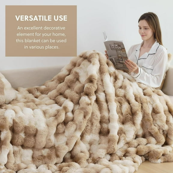 Luxury Soft Faux Fur Throw Blanket for Couch, Cozy Bubble Fleece blanket for Bed, Reversible Plush Warm Fleece Fluffy Blanket for Sofa, Cozy Gifts, 50" x 60", Tie-dye Brown