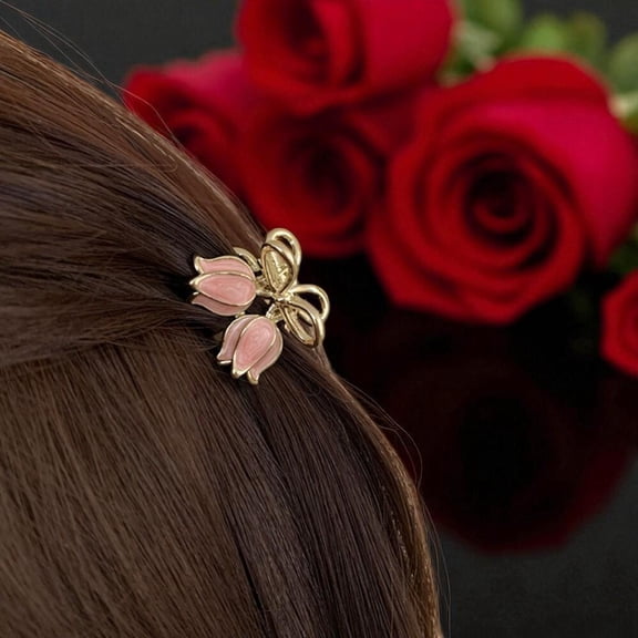 Pink Tulip Transparent Claw Clip Romantic Hair Accessory for Spring Summer Fresh Feminine