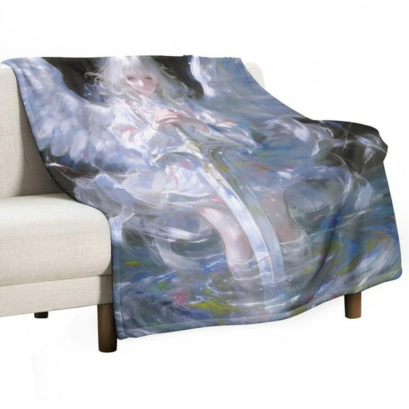 Angel Wings Print Flannel Blanket Novelty Pattern Nap Blanket Sofa Room Office Soft Throw Blanket Outdoor Camping Warm Blanket