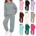 thumbnail image 5 of Virmaxy Solid Color Dynamic Warmth Set Heartbeat line Heart Print Long Hooded Sweatshirt And Sweatpants Casual Sports With Fleece-lined for 3.3'-5.3',Beige, 5 of 5