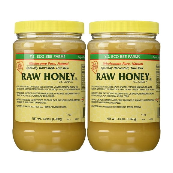 YS Eco Bee Farms Raw Honey, Unfiltered, Unpasteurized, Kosher, 3 Lb (2 Pack)