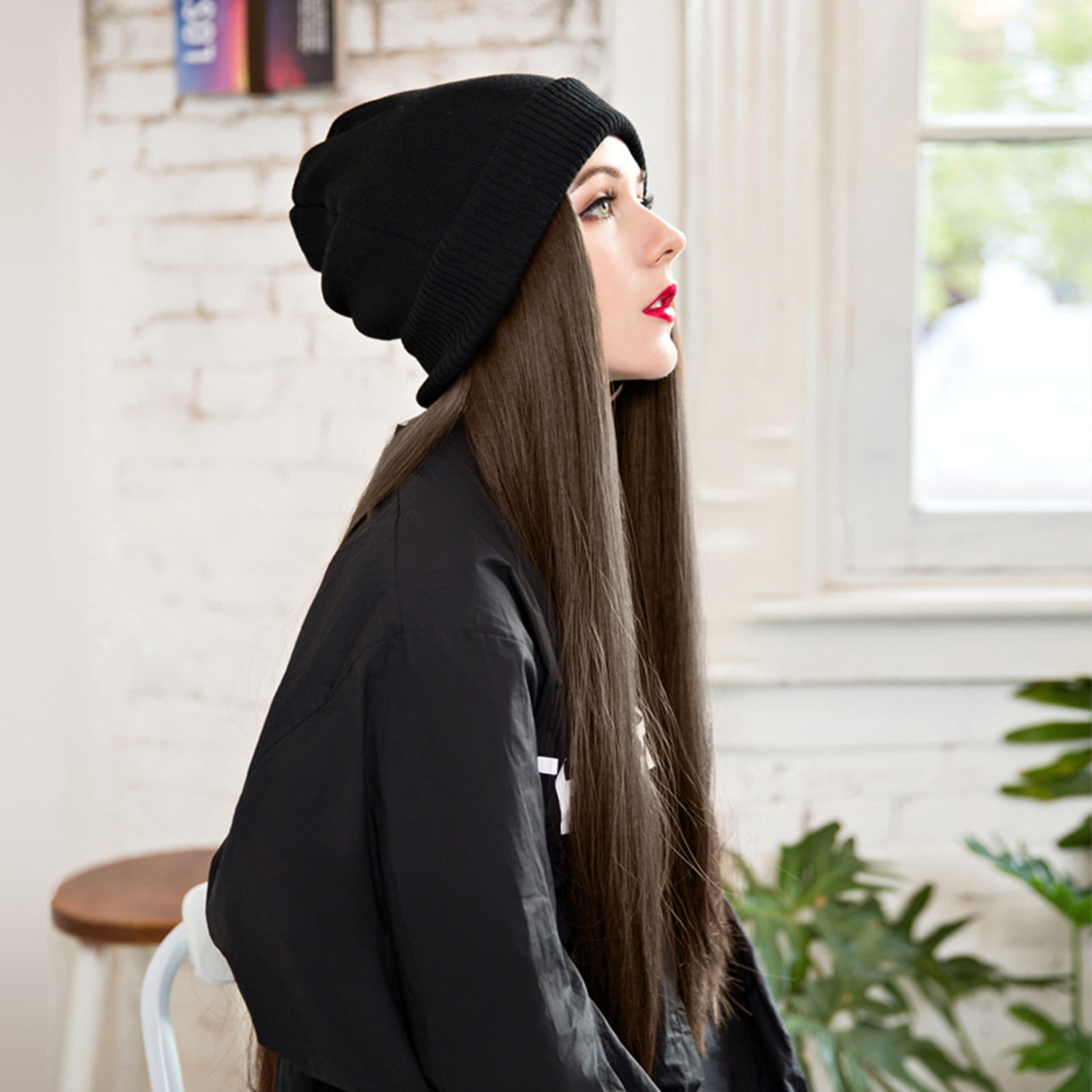 Fridja Long Straight Wig Hat Hooded Wig 