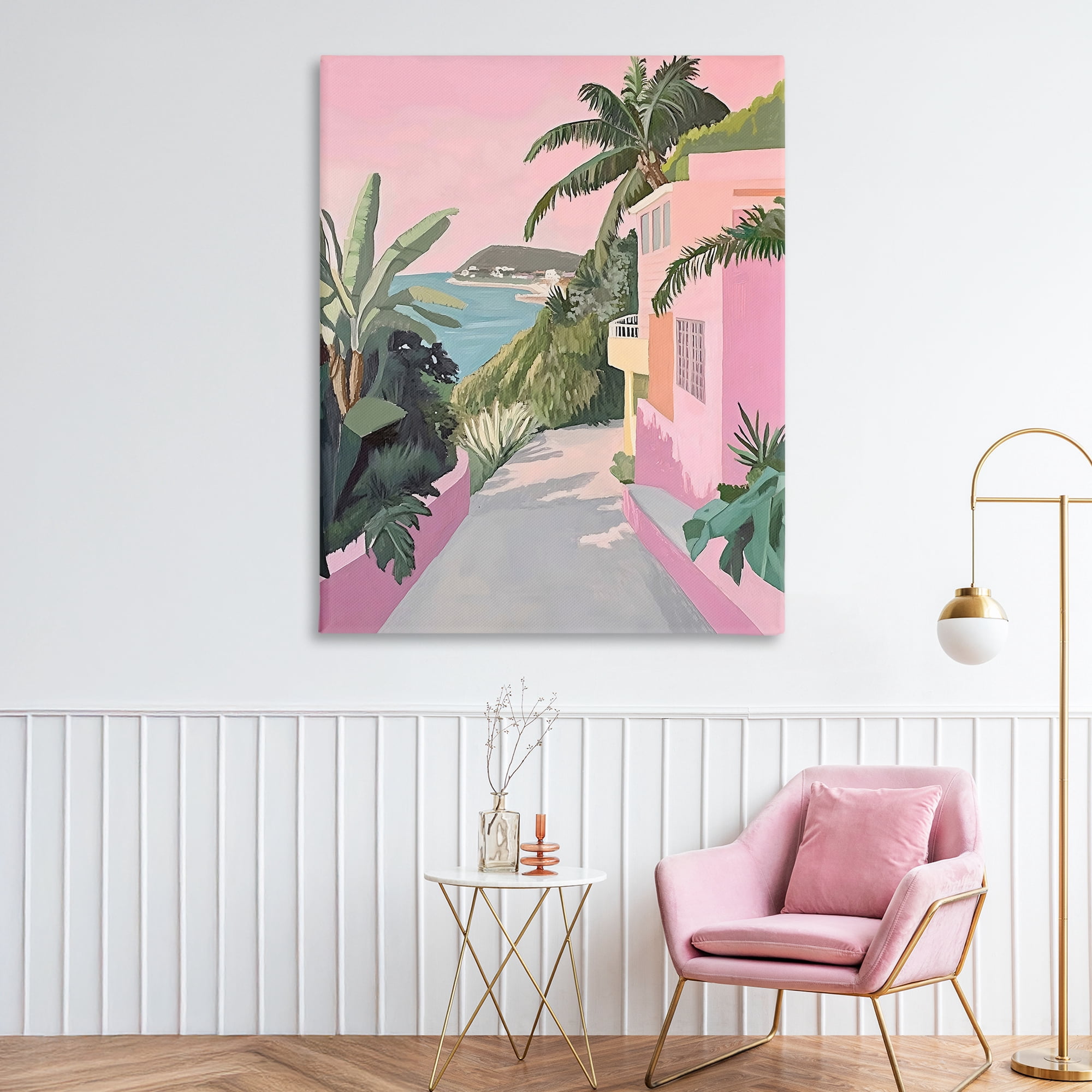Stupell Industries Mediterranean Pink Coastal House Canvas Wall Art, design by The Prints Vibe