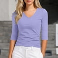 thumbnail image 2 of COMVALUE Womens Cotton 3/4 Length Sleeve Shirts V Neck Fitted Tops Basic Going Out Tees Spring Trendy Clothes 2026 Light Purple Size S, 2 of 3