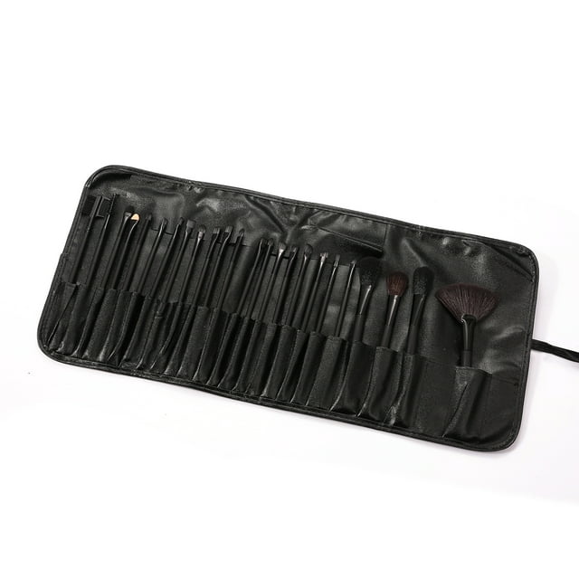 Nvzi Juego de 24 brochas de maquillaje, para base, polvos, correctores, sombras de ojos, rubor, color madera, con bolsa de almacenamiento negra