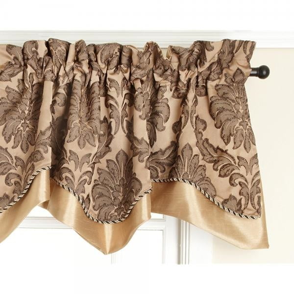 VTG GOLD waterfall VALANCE floral EMBROIDERED custom made  45.5"Wx34"L–Set of 2 