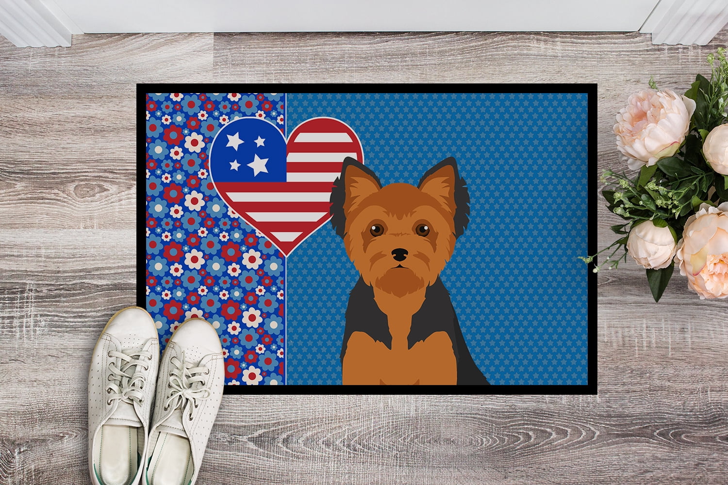 Black and Tan Puppy Cut Yorkshire Terrier Indoor or Outdoor Mat 24x36 36 in x 24 in