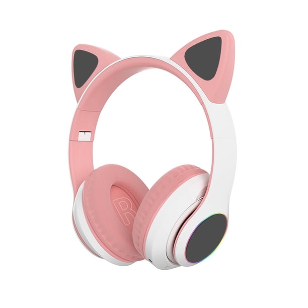 STN-28 Audífonos con música para colocar sobre la oreja Audífonos con orejas de gato brillantes Audí Abanopi Rosa