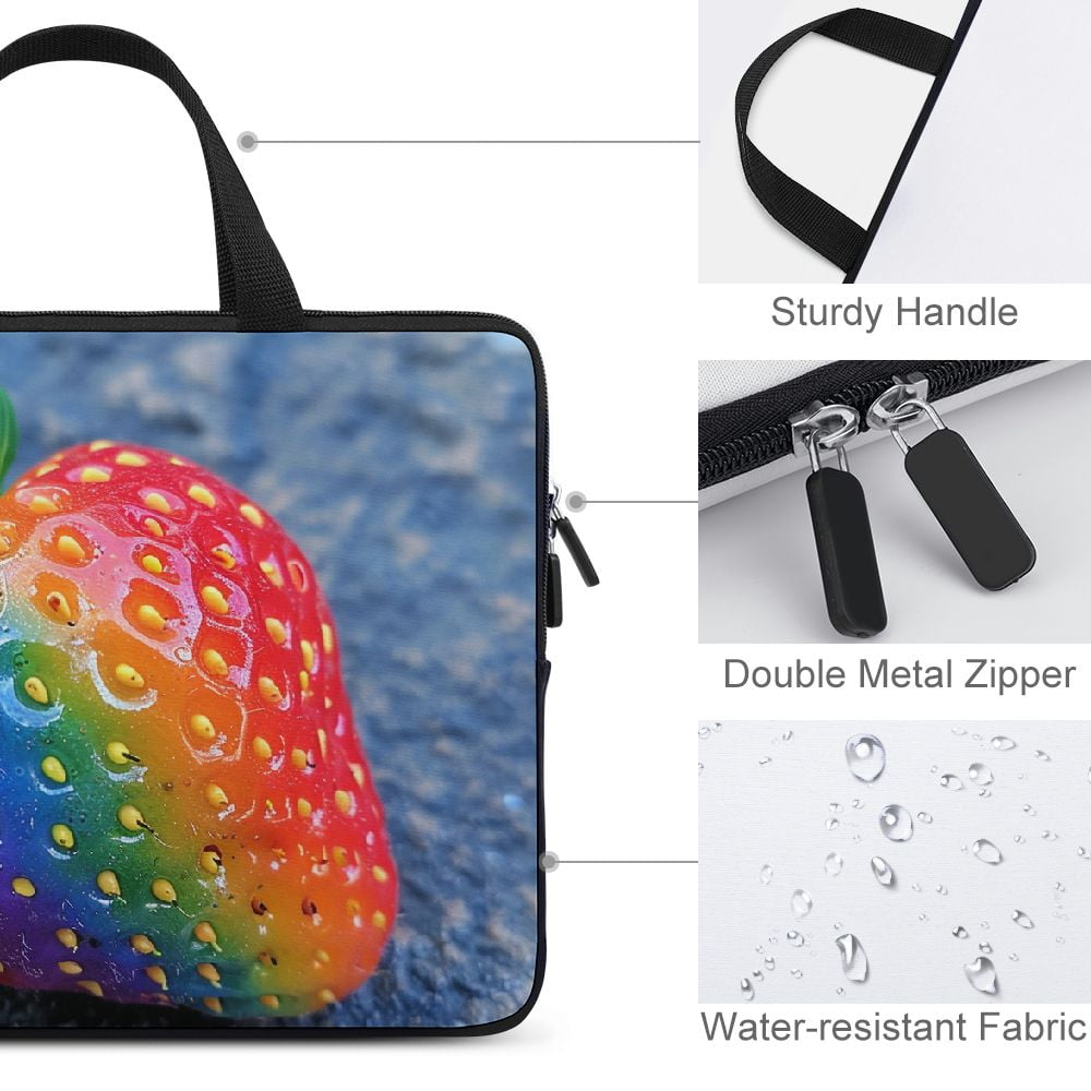 JRXY Rainbow Colored Strawberry Neoprene Laptop Carrying Bag Protective Handle Case 15inch