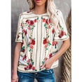 thumbnail image 1 of Nouveau Femmes Imprimé Floral Col Rond Boho Sexy Casual Tops Vintage Manches Courtes T Shirts Plus Tailles Coldker, 1 of 5