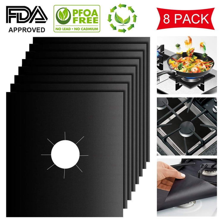TAOPE Gas Stove Burner Covers 10.63 x 10.63 Gas Range Protectors with FDA Approved Reusable Non-Stick Heat-Resistant Black Pack of 8 - Thick 
