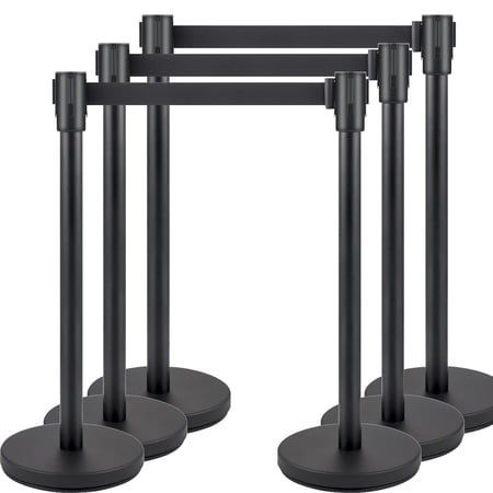 2 Piece Crowd Control Stanchions - Steel Queue Barrier Posts with Red Retractable Belt Fillable Base and Non Slip Pads for Hotels Banks and Events