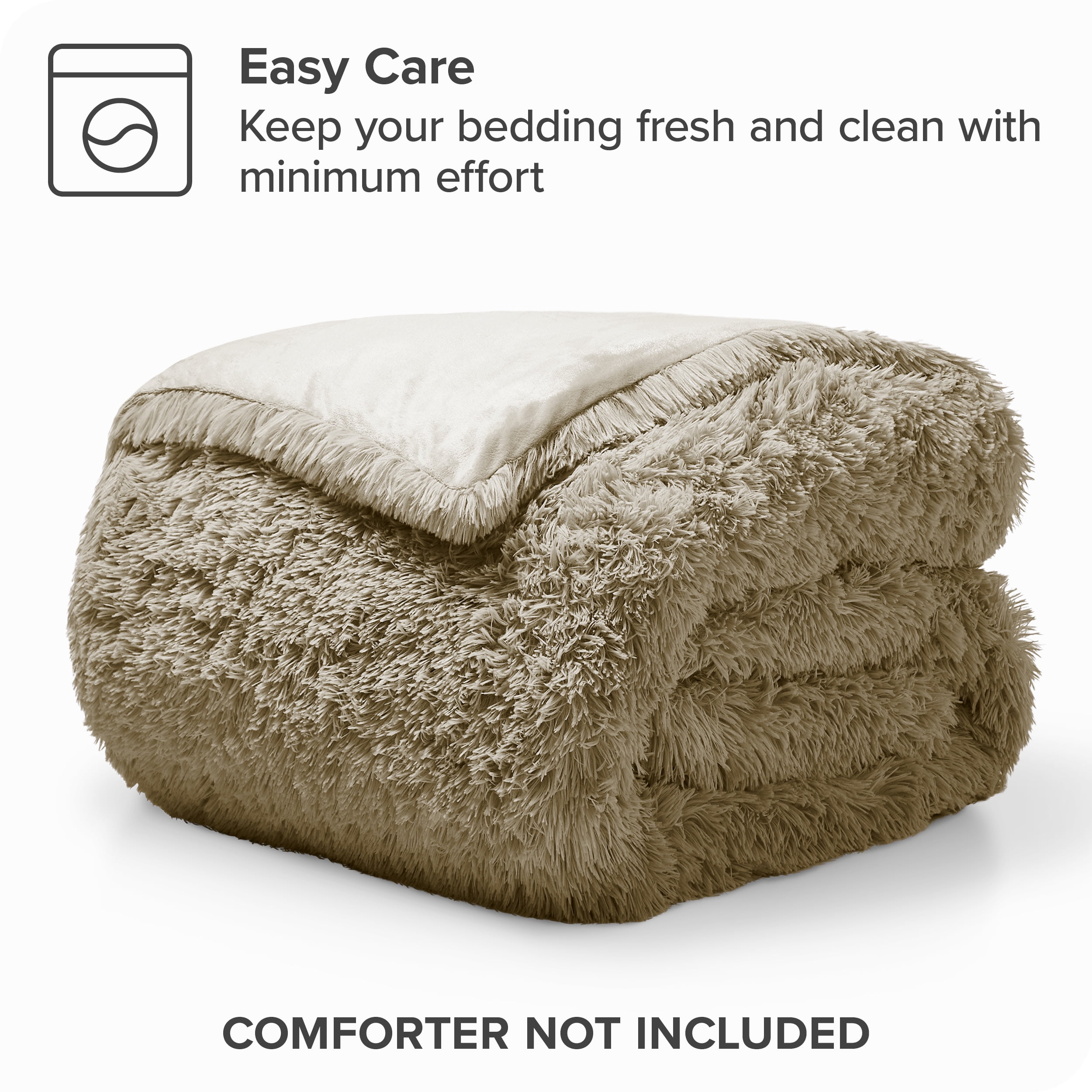 Bare Home Shaggy Faux Fur Duvet Cover - Ultra Soft - Fluffy Crystal Velvet - Twin/Twin XL, Sand