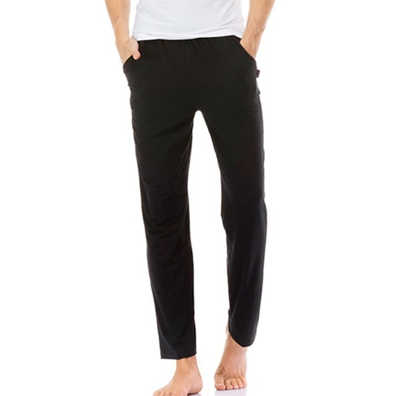 Niuer Men Sleepwear Solid Color Pj Bottoms Straight Leg Pajama Pants Lightweight Pant Elastic Waist Trousers Black XL