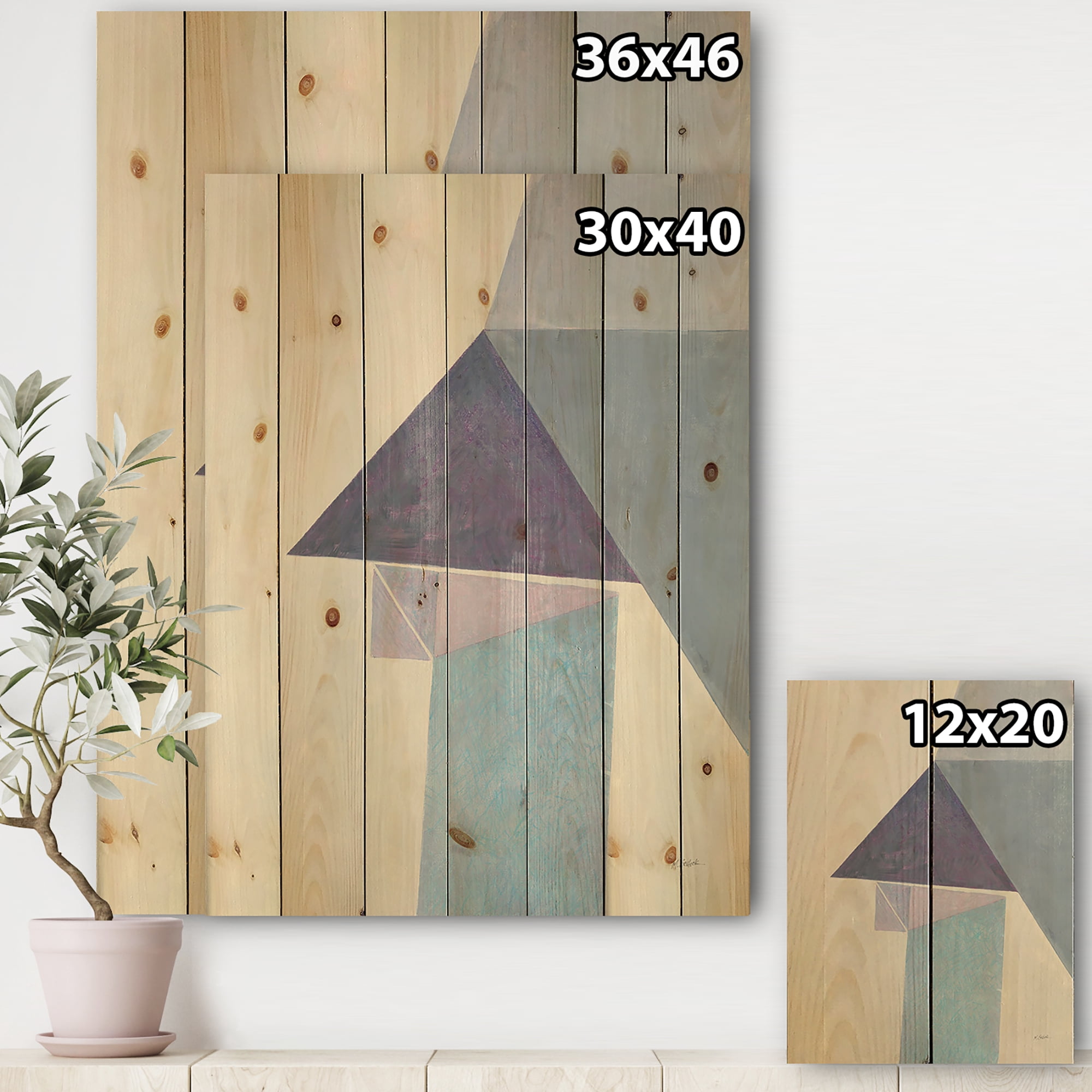 Designart 'Geometric Purple Bridge I' Mid-Century Modern Print on Natural Pine Wood
