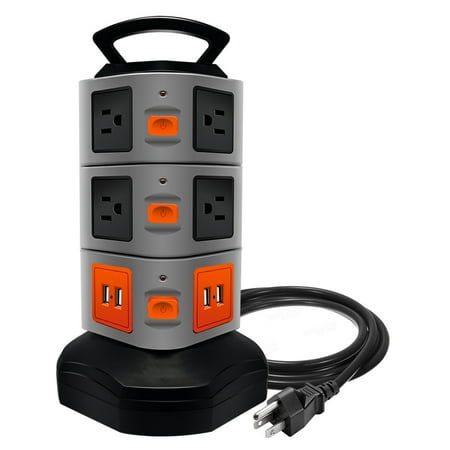Power Extension Wire (Surge Protector Power Strip, Costech Safety Universal Electric Charging Station; with 10 Outlets 4 USB/Rotating Tower/ 6 feet Cord Wire Extension Power Strip Tower (10 Outlets 4)