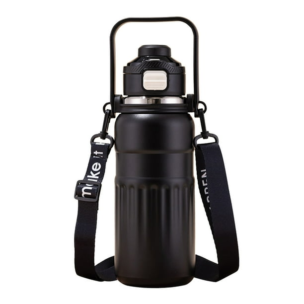 Vaso térmico de acero inoxidable con pajita, tapa recta para beber, botella de agua con aislamiento al vacío, correa desmontable, doble pared, taza de viaje a prueba de fugas para oficina, exteriores