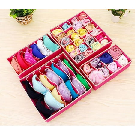 Clothes Drawer Organizer Bra Underwear Socks Tie Scarf Dresser Clothes Drawer Organizer Bra Underwear Socks Tie Scarf Dresser Divider With Zipper Set Of 4 Pink