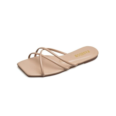 

Ymiytan Womens Sandal Summer Flat Sandals Beach Slides Indoor Outdoor Casual Fashion Slip On Slippers Apricot 8